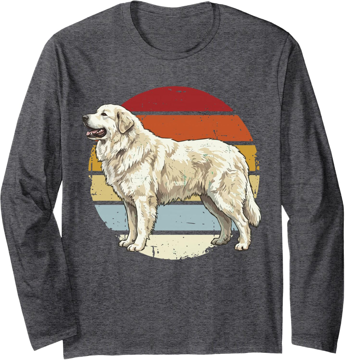 Great Pyrenees Retro Long Sleeve T-Shirt - Adult Unisex Dark Heather Grey
