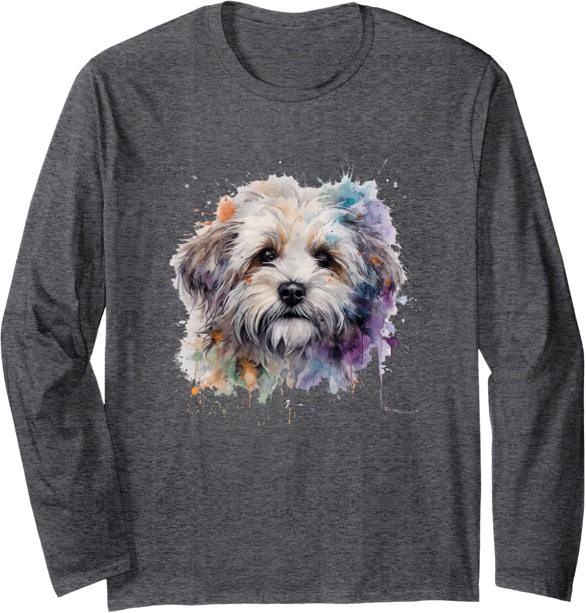 Colorful Havanese watercolor art Long Sleeve T-Shirt - Adult Unisex Dark Heather Grey