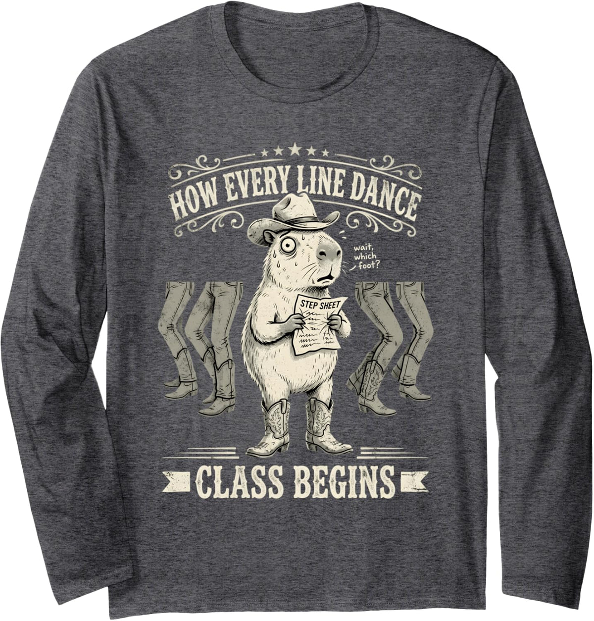 Line Dance Capybara Line Dancing Line Dancer Long Sleeve T-Shirt - Adult Unisex Dark Heather Grey
