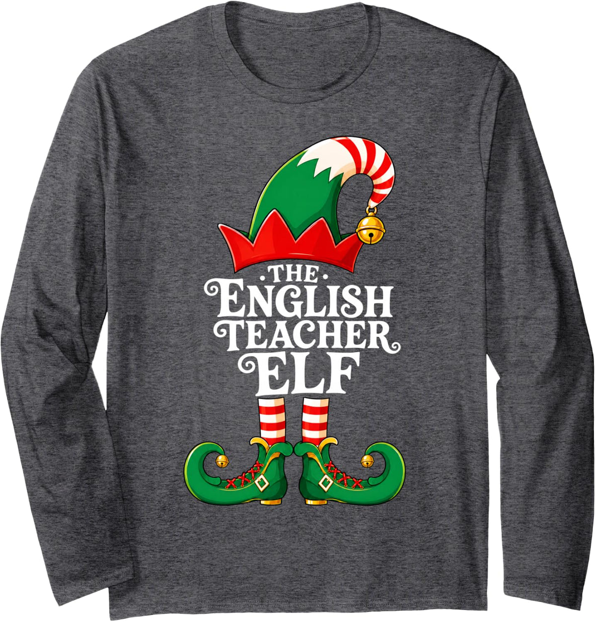 English Teacher Elf Christmas Matching Family Elf Squad Xmas Long Sleeve T-Shirt - Adult Unisex Dark Heather Grey