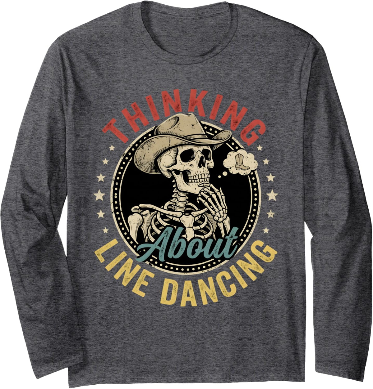Line Dance Skull Line Dancing Line Dancer Long Sleeve T-Shirt - Adult Unisex Dark Heather Grey