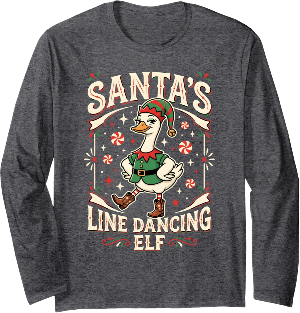 Line Dance Christmas Elf Line Dancing Line Dancer Long Sleeve T-Shirt - Adult Unisex Dark Heather Grey