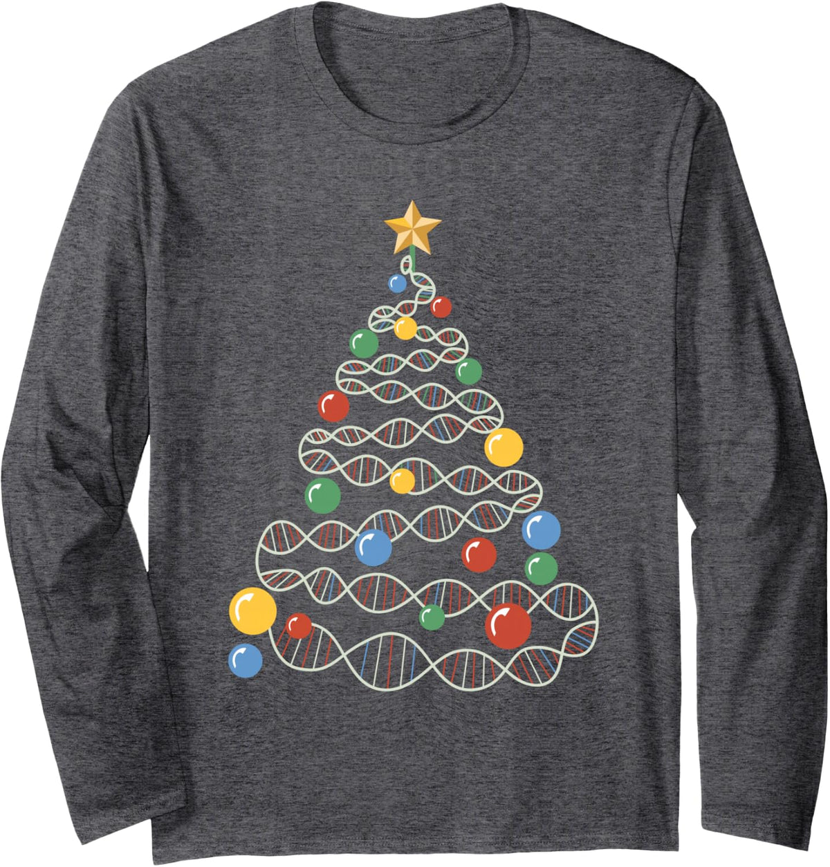 DNA Christmas Tree Funny Science Puns Christmas Teacher Long Sleeve T-Shirt - Adult Unisex Dark Heather Grey