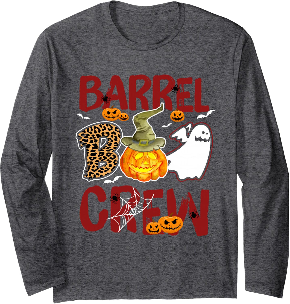 Barrel Boo Crew Halloween Barrel Racer Match Long Sleeve T-Shirt - Adult Unisex Dark Heather Grey