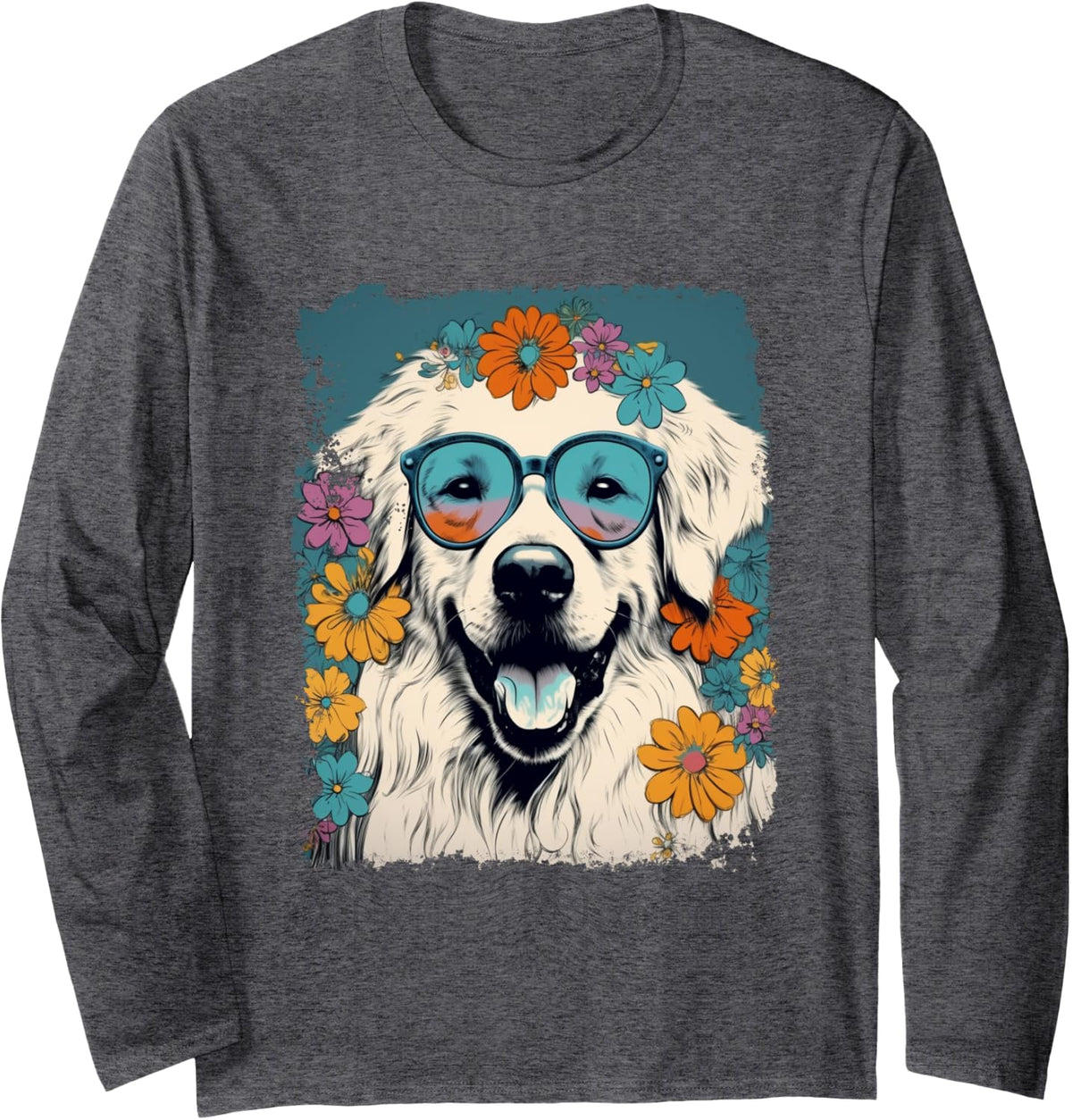 Hippie Dog Great Pyrenees Long Sleeve T-Shirt - Adult Unisex Dark Heather Grey