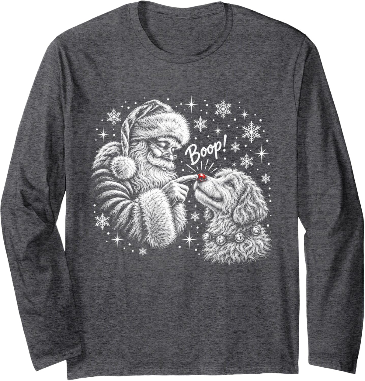 Labradoodle Santa Boo-p Nose Touch Christmas Dog Lover Long Sleeve T-Shirt - Adult Unisex Dark Heather Grey