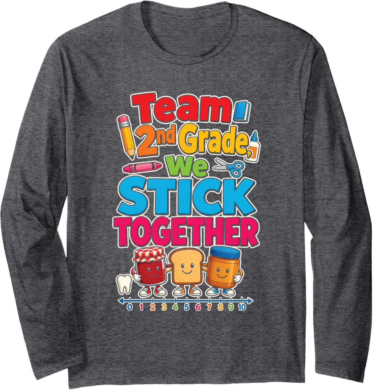 2nd Grade Team We Stick Together First Day Squad Long Sleeve T-Shirt - Adult Unisex Dark Heather Grey