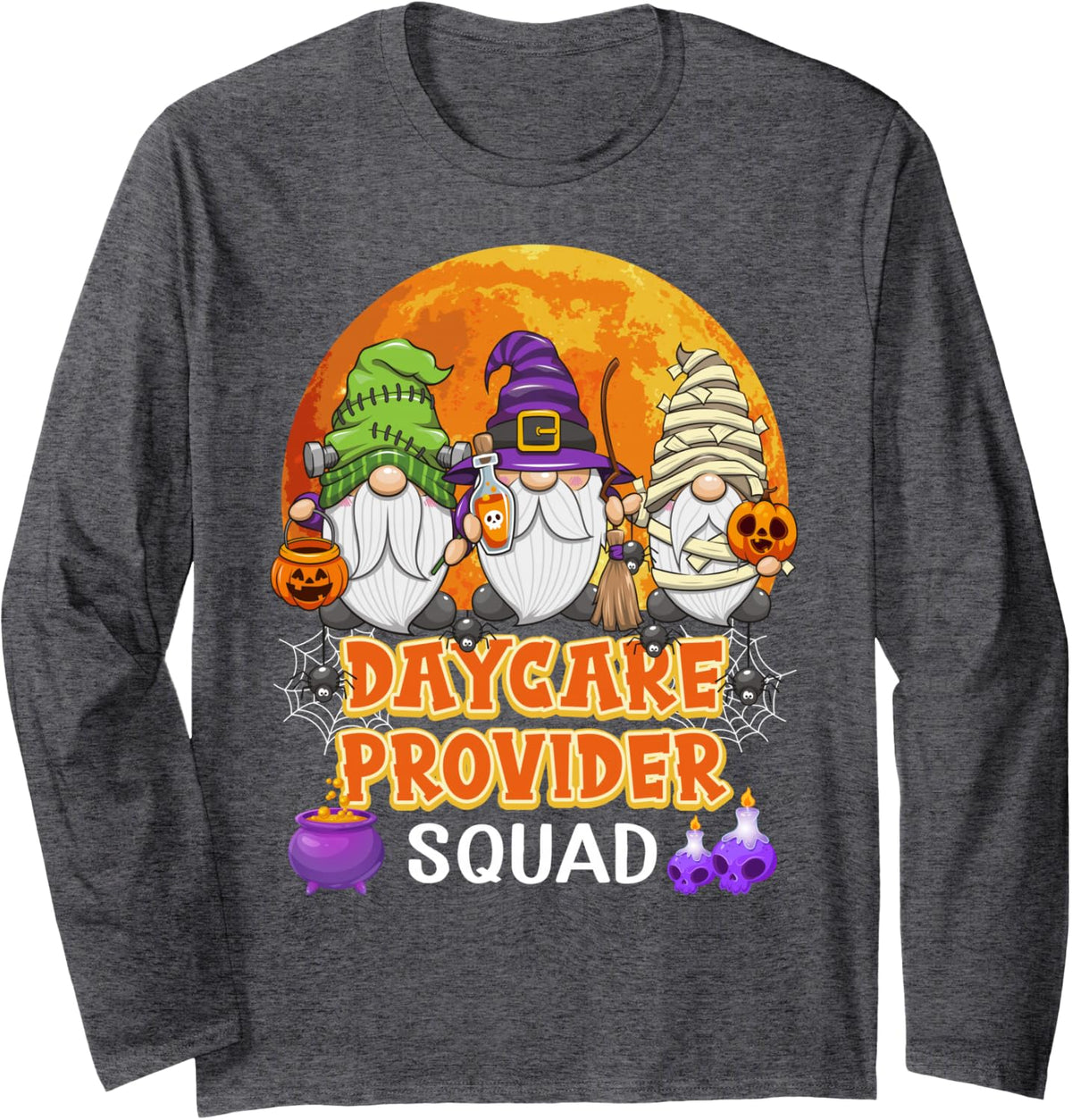 Daycare Provider Squad Halloween Gnome Matching Long Sleeve T-Shirt - Adult Unisex Dark Heather Grey