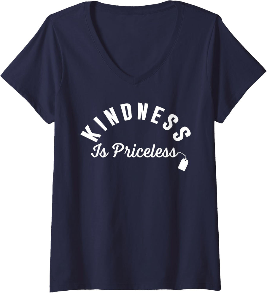 Women's Kindness is Priceless Motivational Saying Be Kind V-Neck T-Shirt - Navy Blue