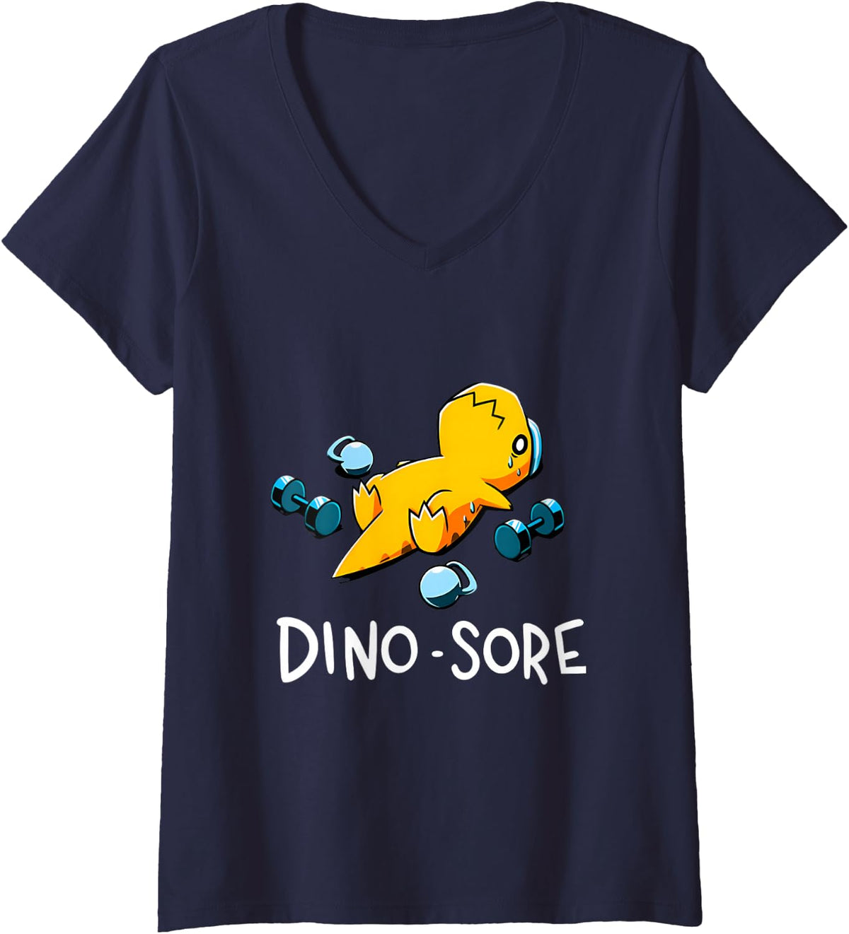Women's Dino-Sore T-Rex Dinosaur Lover Exercise Fitness Gym Workout V-Neck T-Shirt - Navy Blue