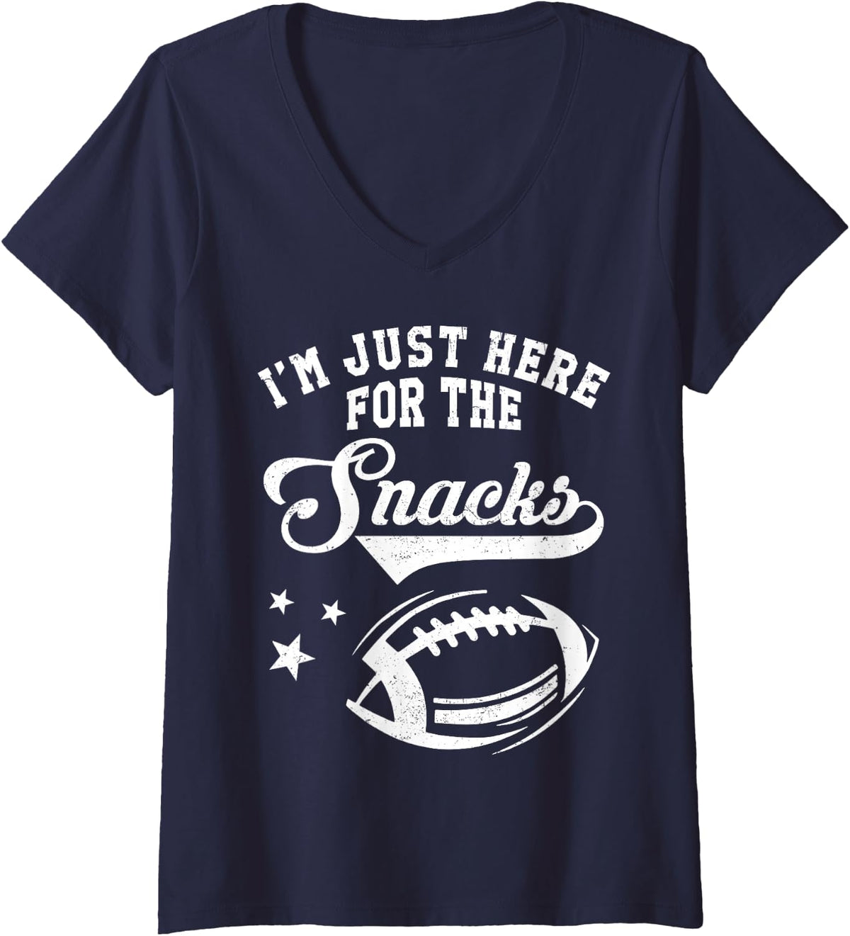 Womens I'm Just Here For The Snacks Funny Football Player Game Day V-Neck T-Shirt - Navy Blue