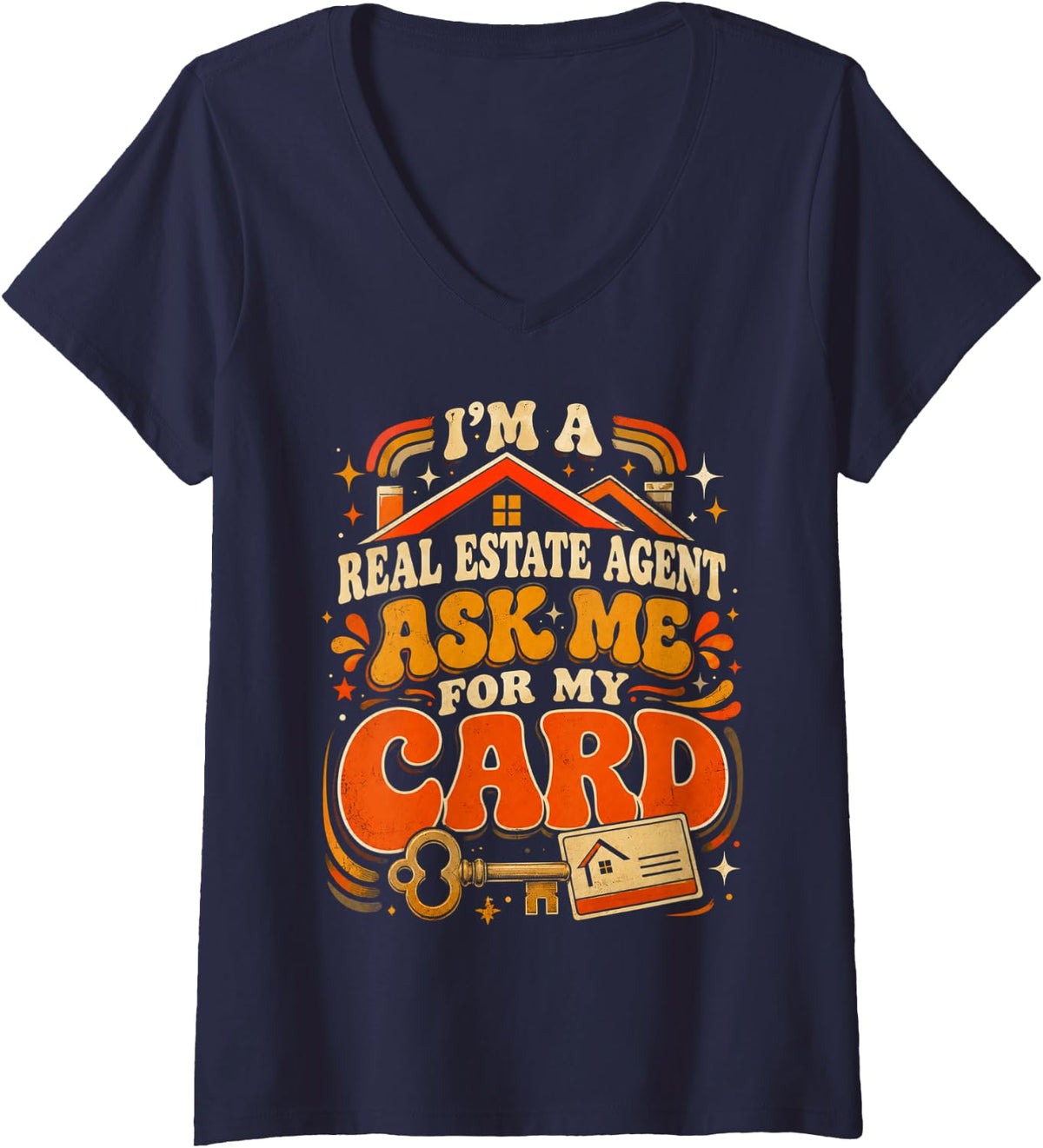 Women's I'm A Real Estate Agent Ask me for My Card V-Neck T-Shirt - Navy Blue