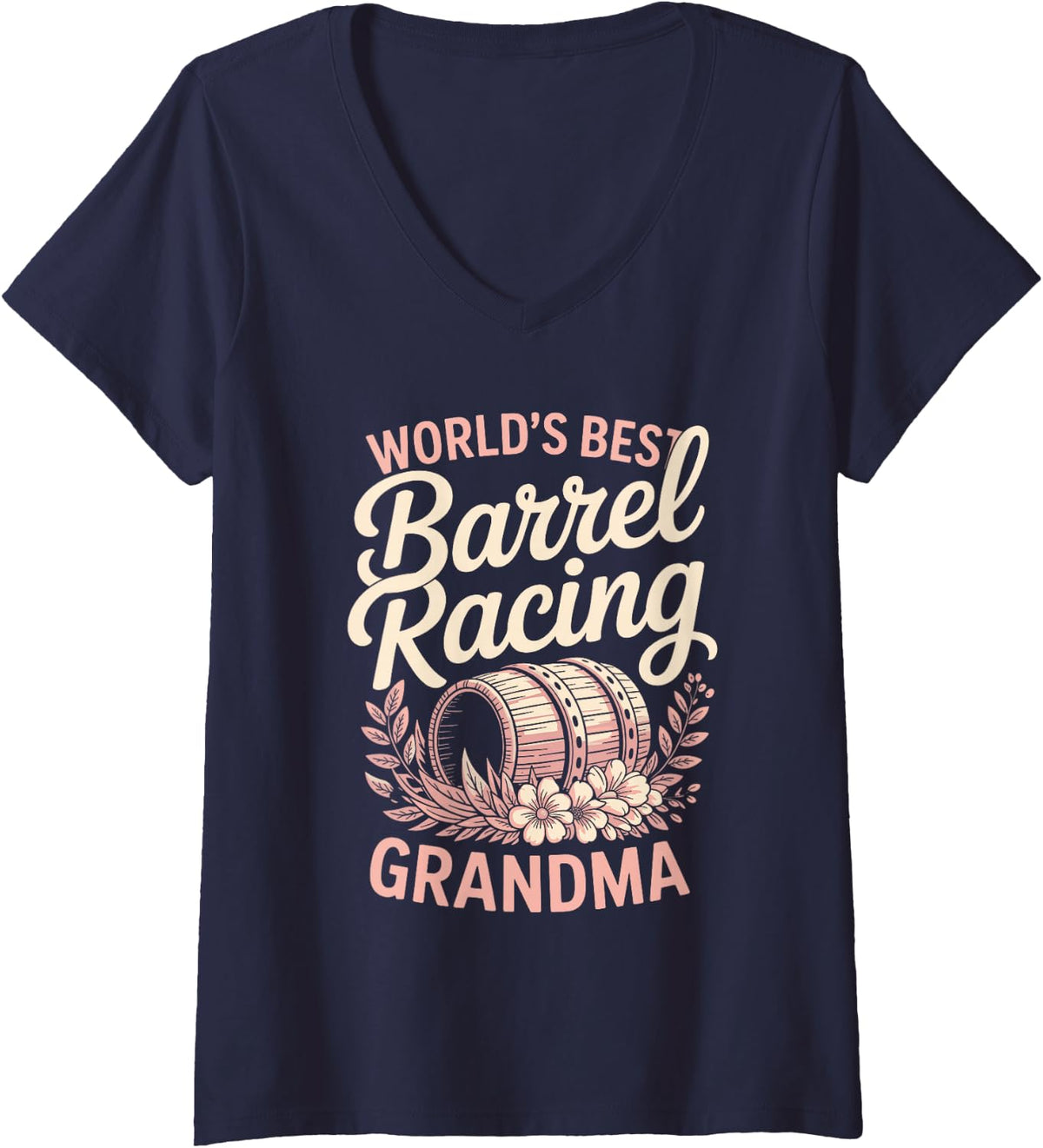 Women's World's Best Barrel Racing Grandma V-Neck T-Shirt - Navy Blue