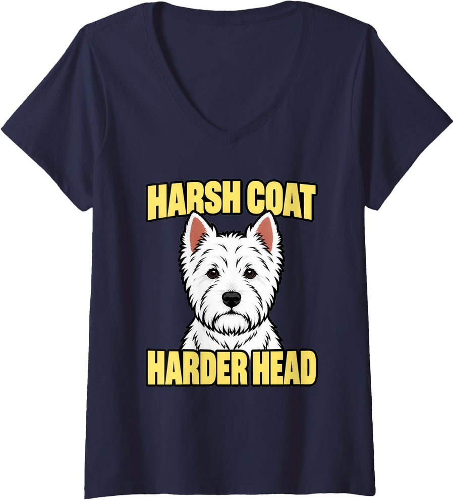 Women's West Highland Terrier Harsh Coat Harder Head Breed Lover V-Neck T-Shirt - Navy Blue