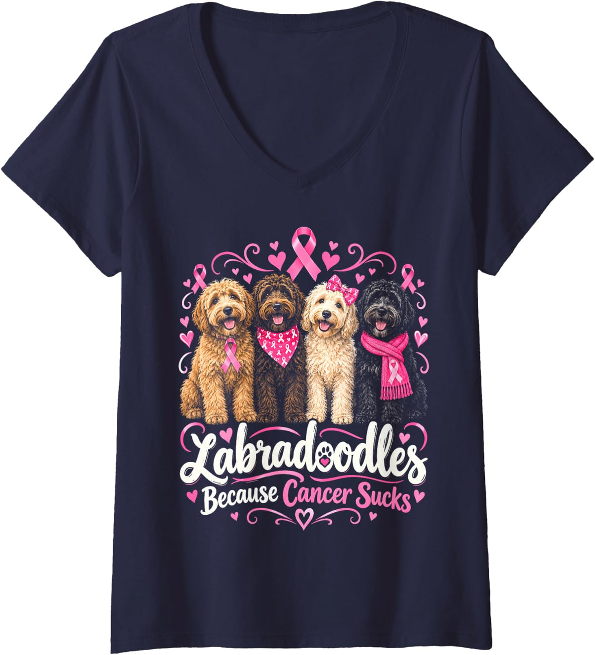 Women's Labradoodles Because Cancer Sucks Dog V-Neck T-Shirt - Navy Blue