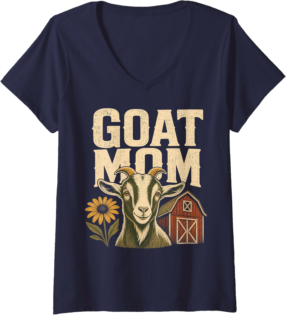 Women's Goat Mom Barnyard Mother V-Neck T-Shirt - Navy Blue