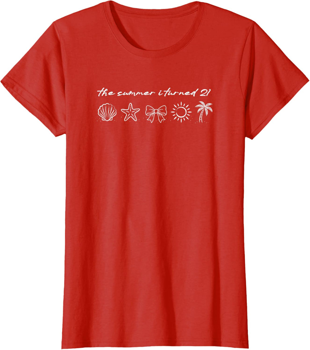 The Summer I Turned 21 Vintage Cute Seashell Beach Birthday T-Shirt - Red