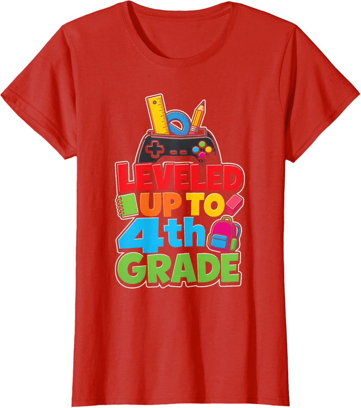 4th Grade Leveled Up Gamer Elementary School Kids Gift T-Shirt - Red