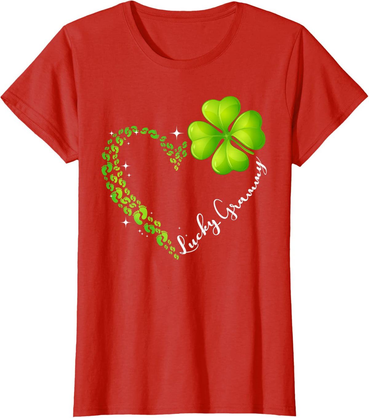 Grandma St Patrick's Day Shamrock Lucky Grammy Heart T-Shirt - Red