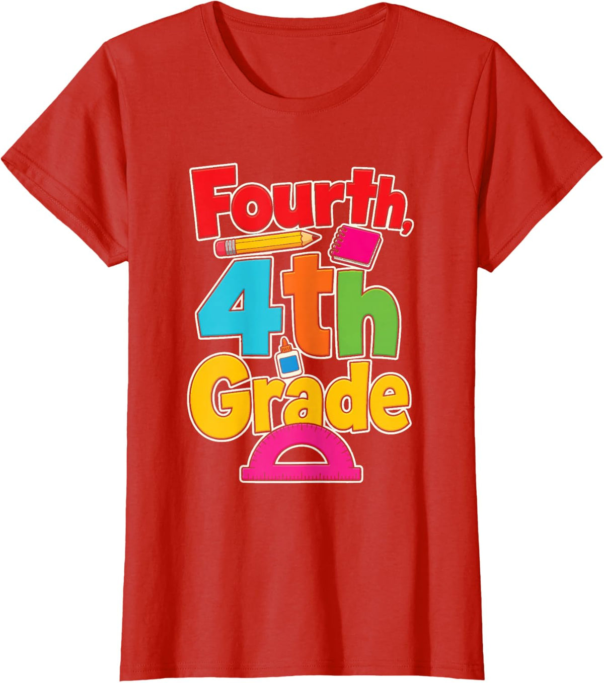 4th Grade Fourth Elementary First Day Protractor Kids T-Shirt - Red