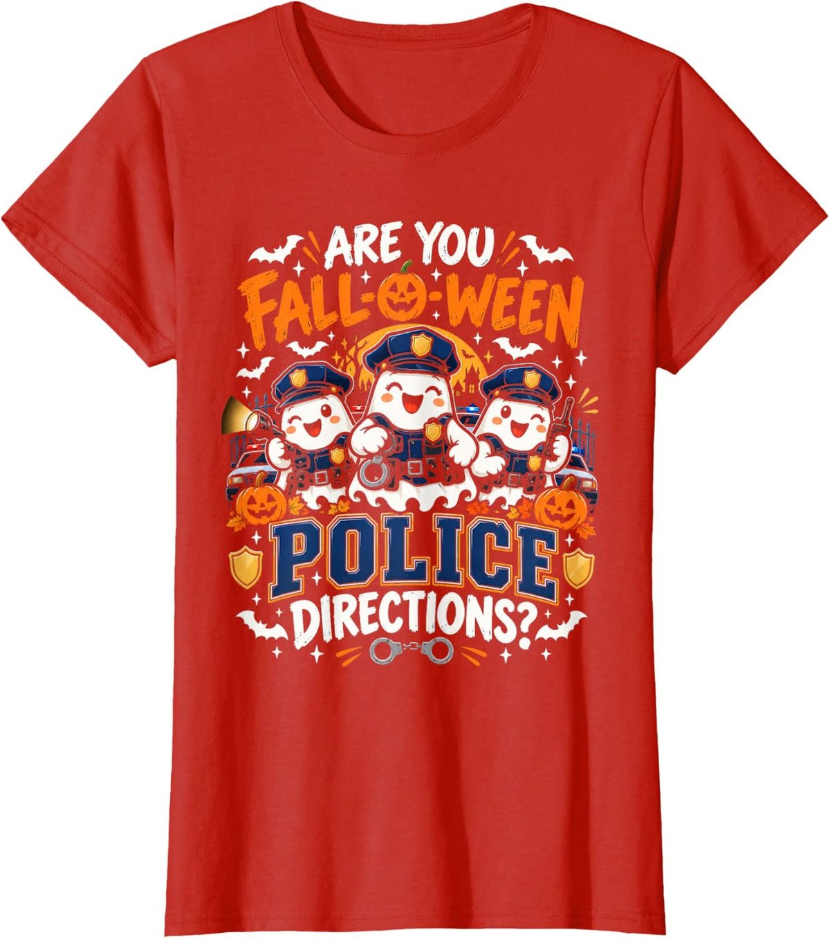 Fall-O-WEEN Police Halloween Funny Police Pun T-Shirt - Red