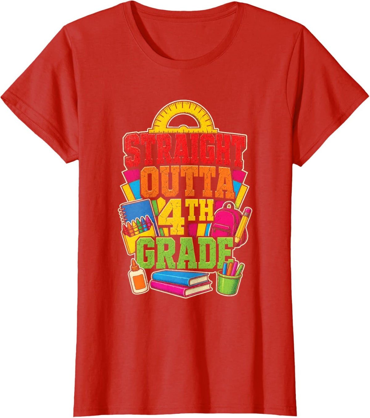 Straight Outta 4th Grade Elementary Graduation Boys Girls T-Shirt - Red