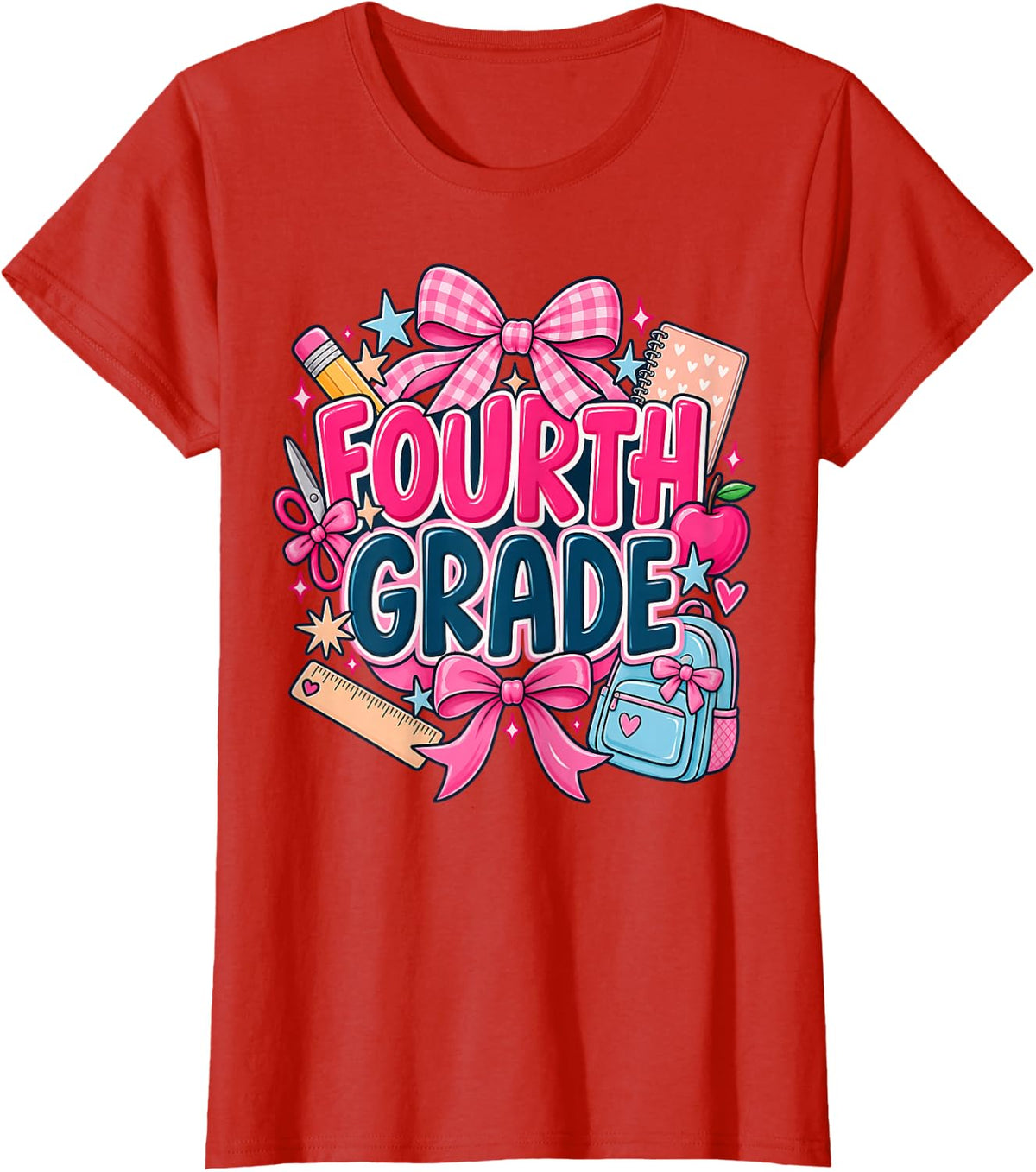 Fourth Grade Cute School Supplies Back to School Gift T-Shirt - Red