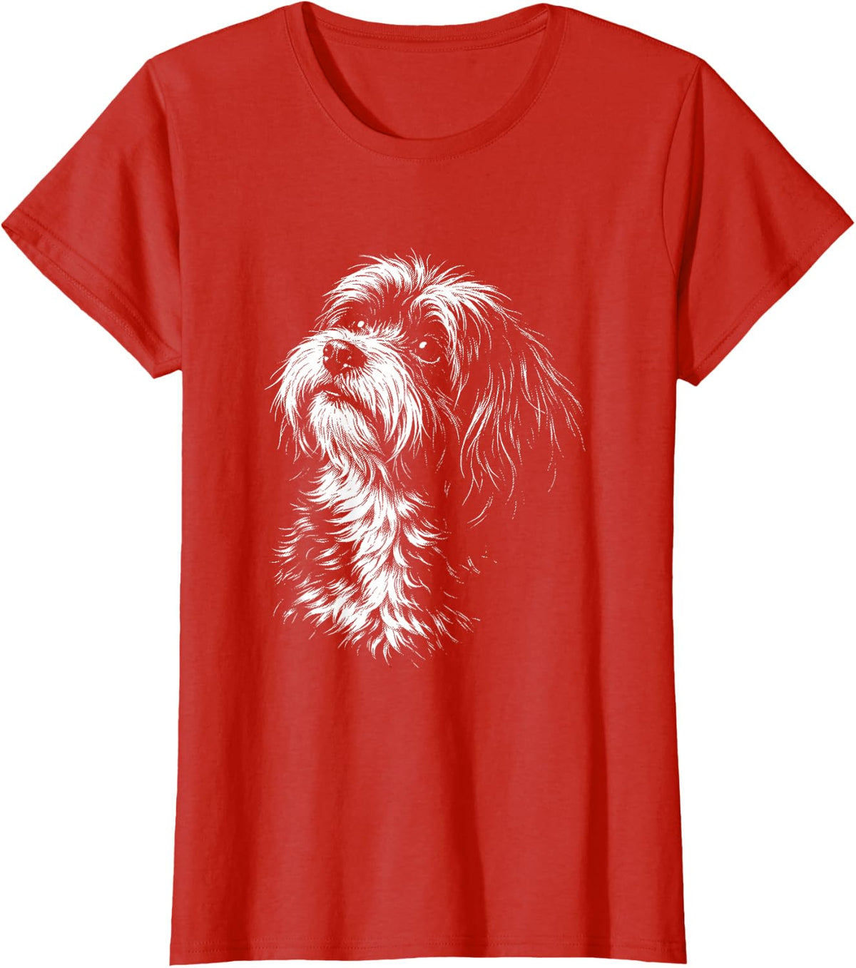 Havanese Portrait Black and White Dog Lover T-Shirt - Red