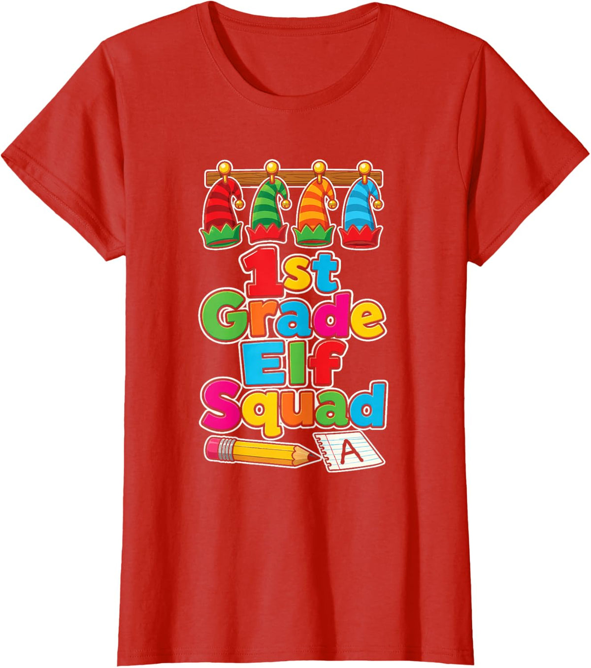 1st Grade Elf Squad Christmas School Kids Gift T-Shirt - Red