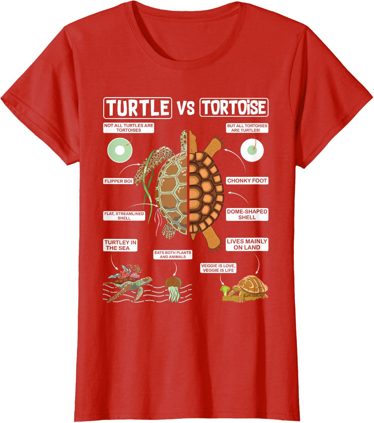 Turtle VS Tortoise Facts Reptile Zoo Animal Lover T-Shirt - Red