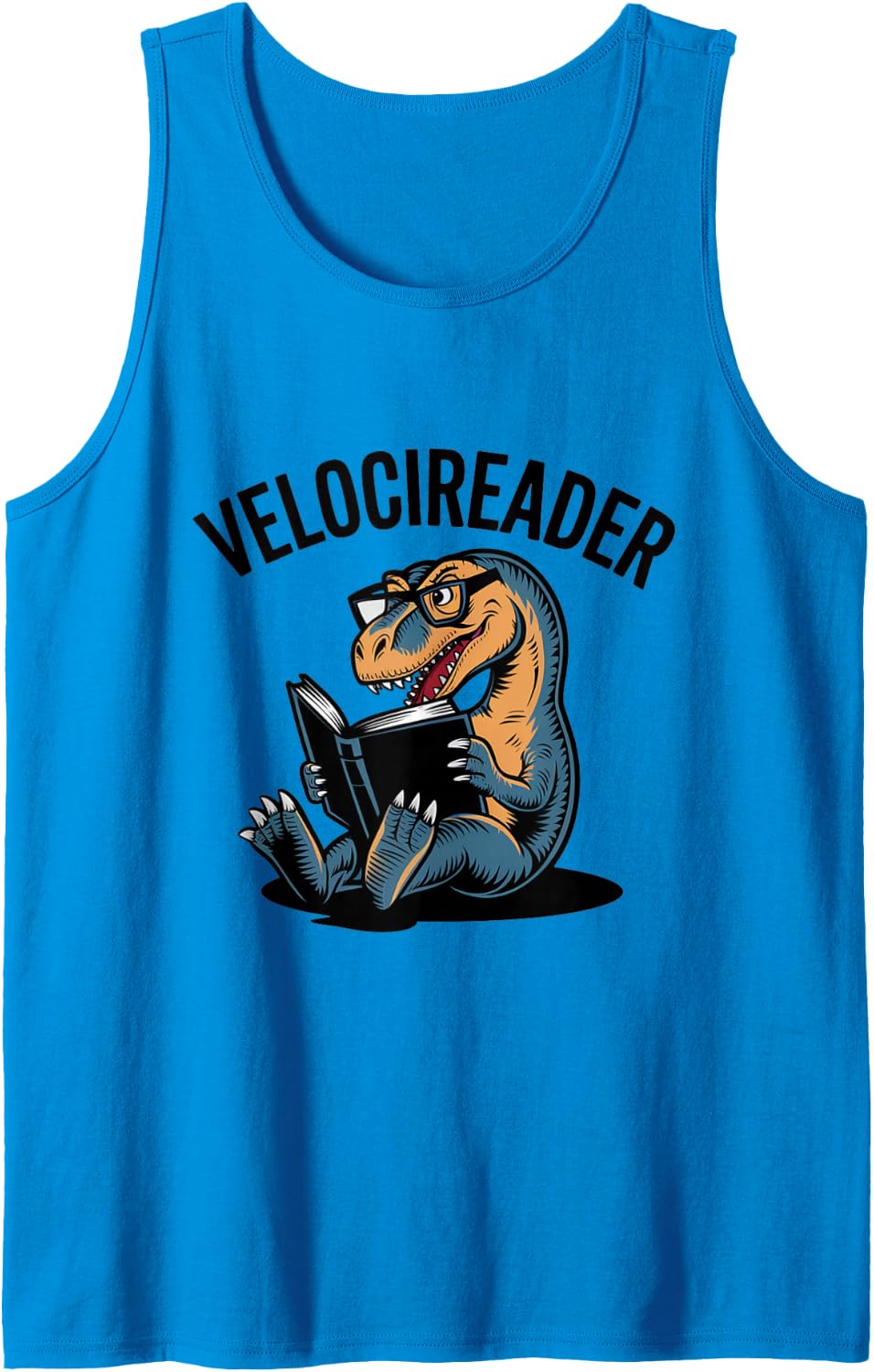 Velocireader Bookworm Dinosaur Reader Prehistoric Reading Sleeveless Tank Top - Sapphire Blue