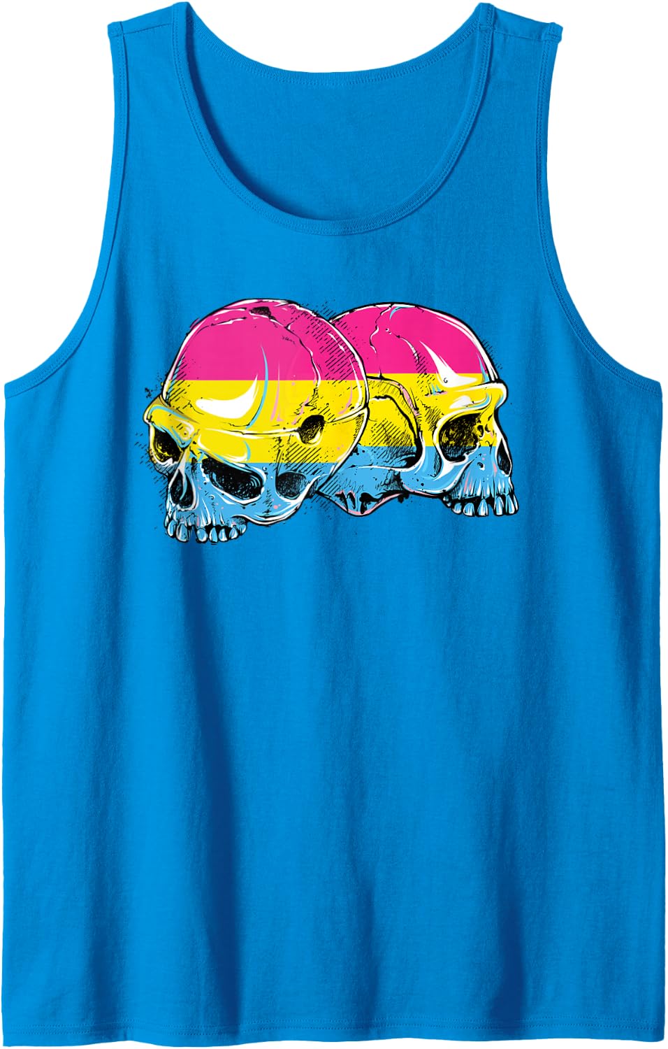 Pansexual LGBTQ Skull Pan Pride Flag Sleeveless Tank Top - Sapphire Blue