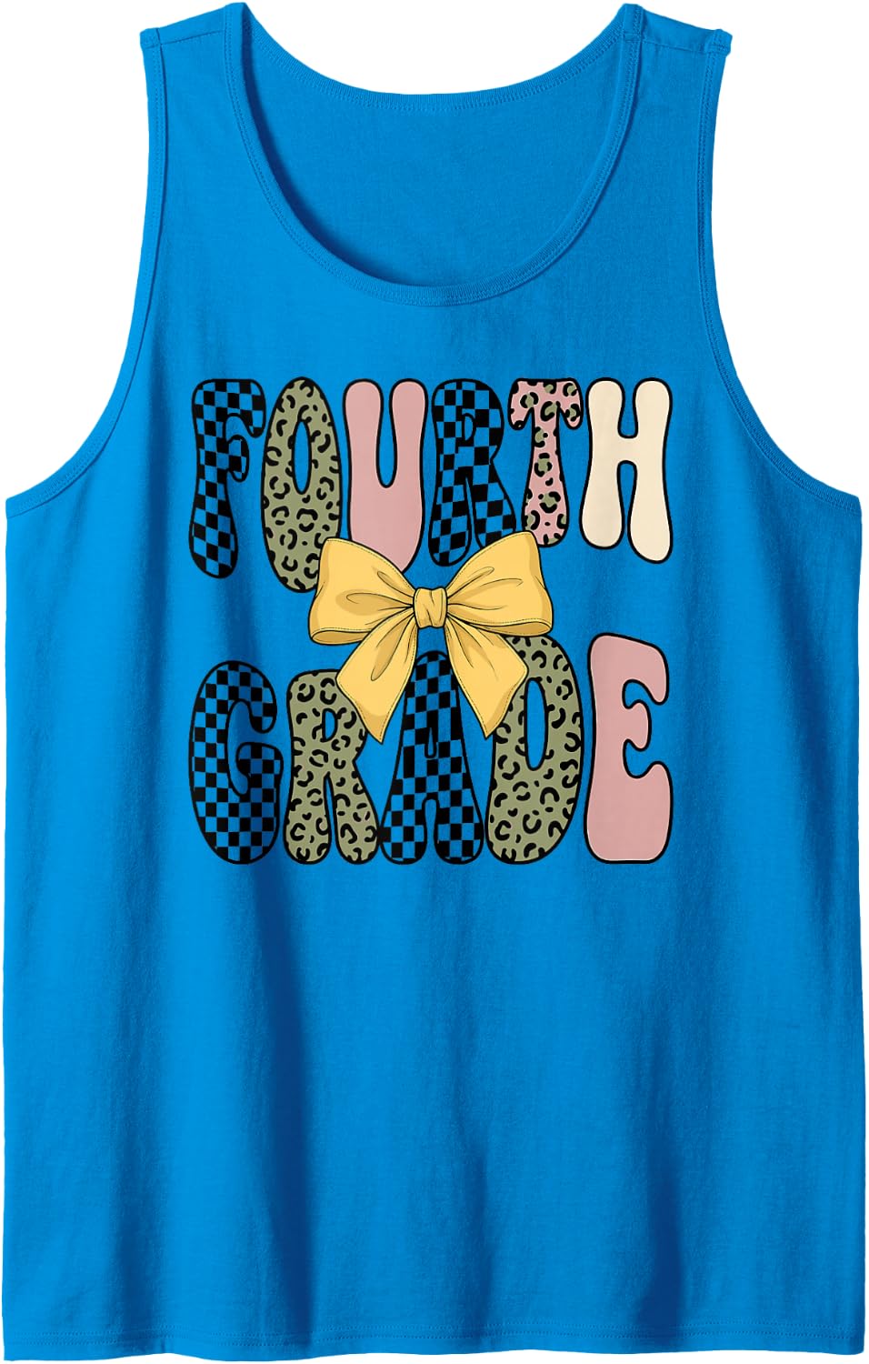 Fourth Grade Retro Leopard Checkered Coquette Theme Tank Top - Sapphire Blue