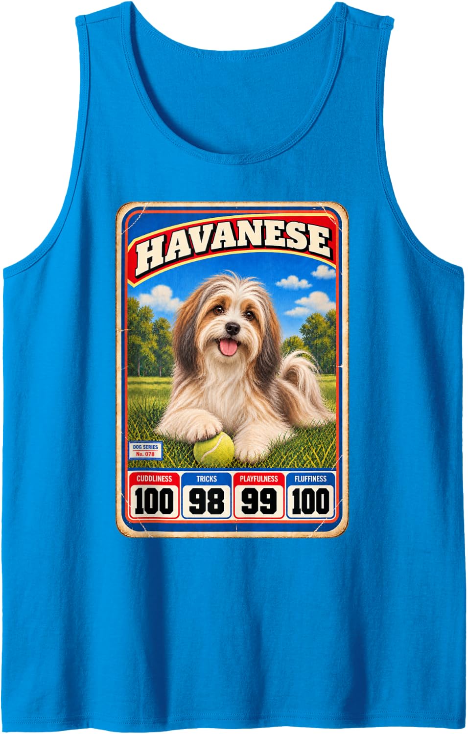 Havanese Vintage 70s 80s Sports Trading Card Sleeveless Tank Top - Sapphire Blue