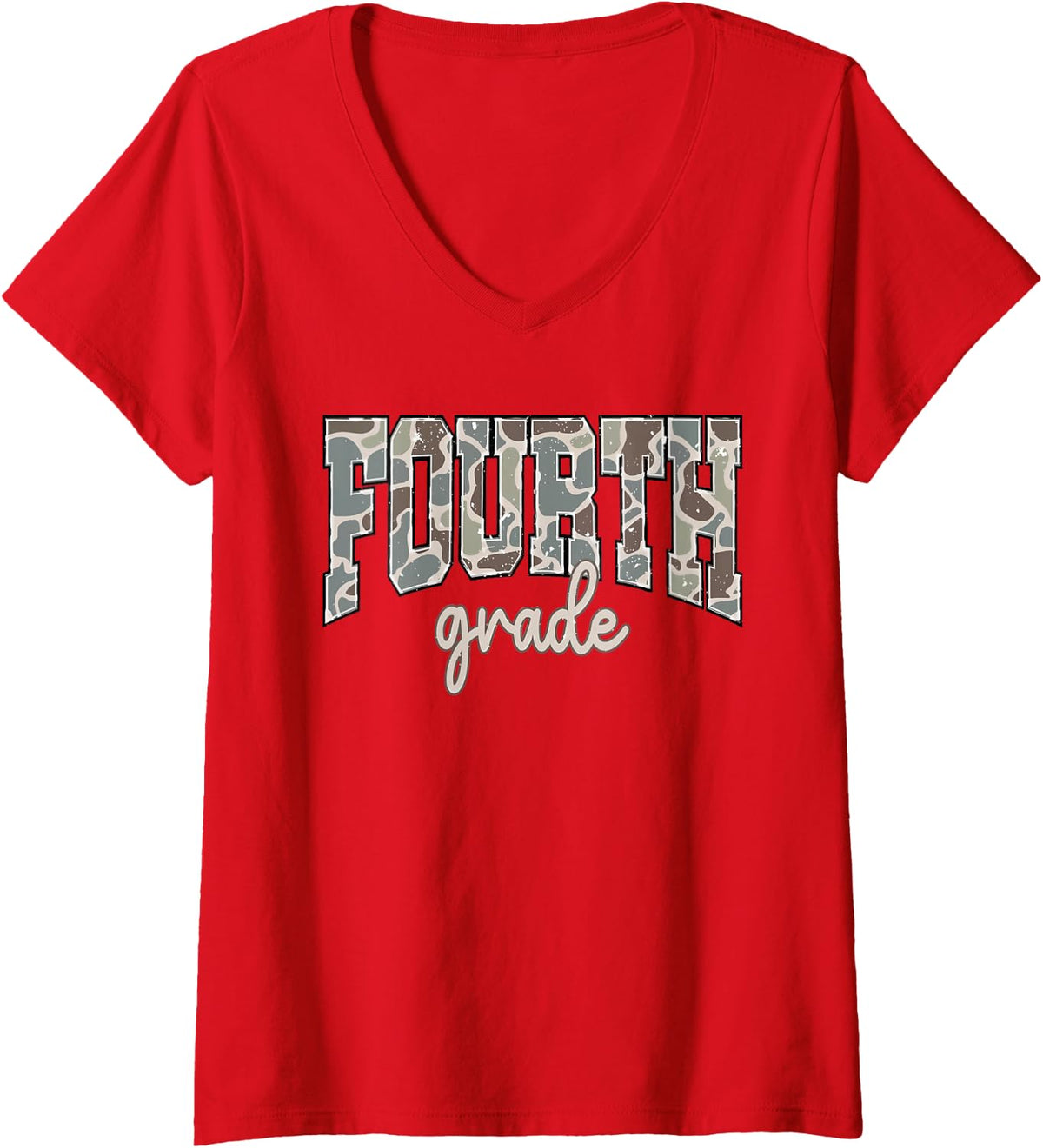Women's Camo Fourth Grade Boy Hello 4th Grade Students Teachers V-Neck T-Shirt - Red
