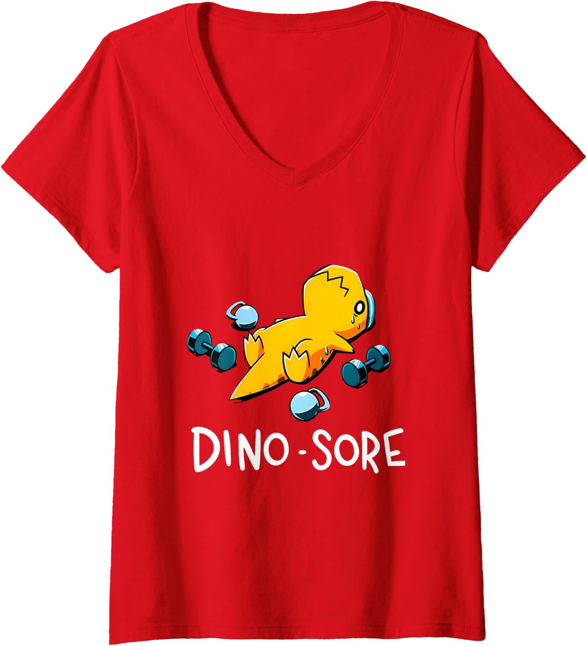 Women's Dino-Sore T-Rex Dinosaur Lover Exercise Fitness Gym Workout V-Neck T-Shirt - Red