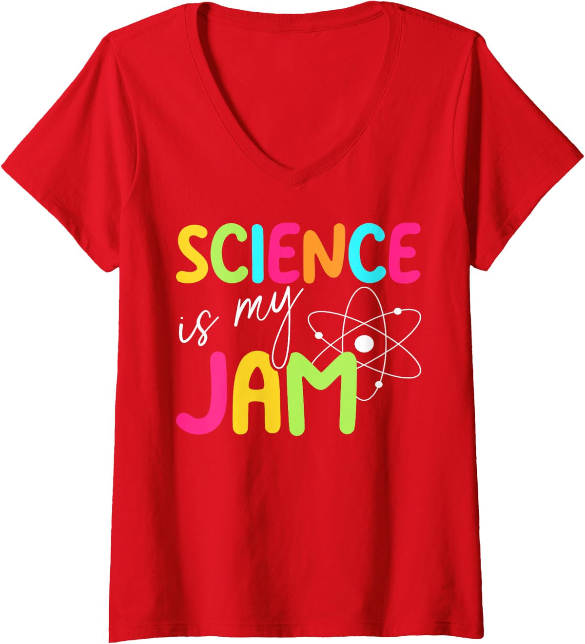 Women's Science is My Jam Science Nerd Physics Chemistry STEM Geek V-Neck T-Shirt - Red