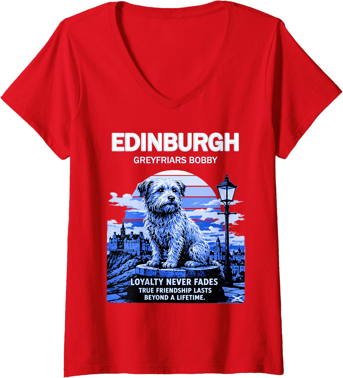 Women's Retro Edinburgh Greyfriars Bobby Scotland Heritage Festival V-Neck T-Shirt - Red