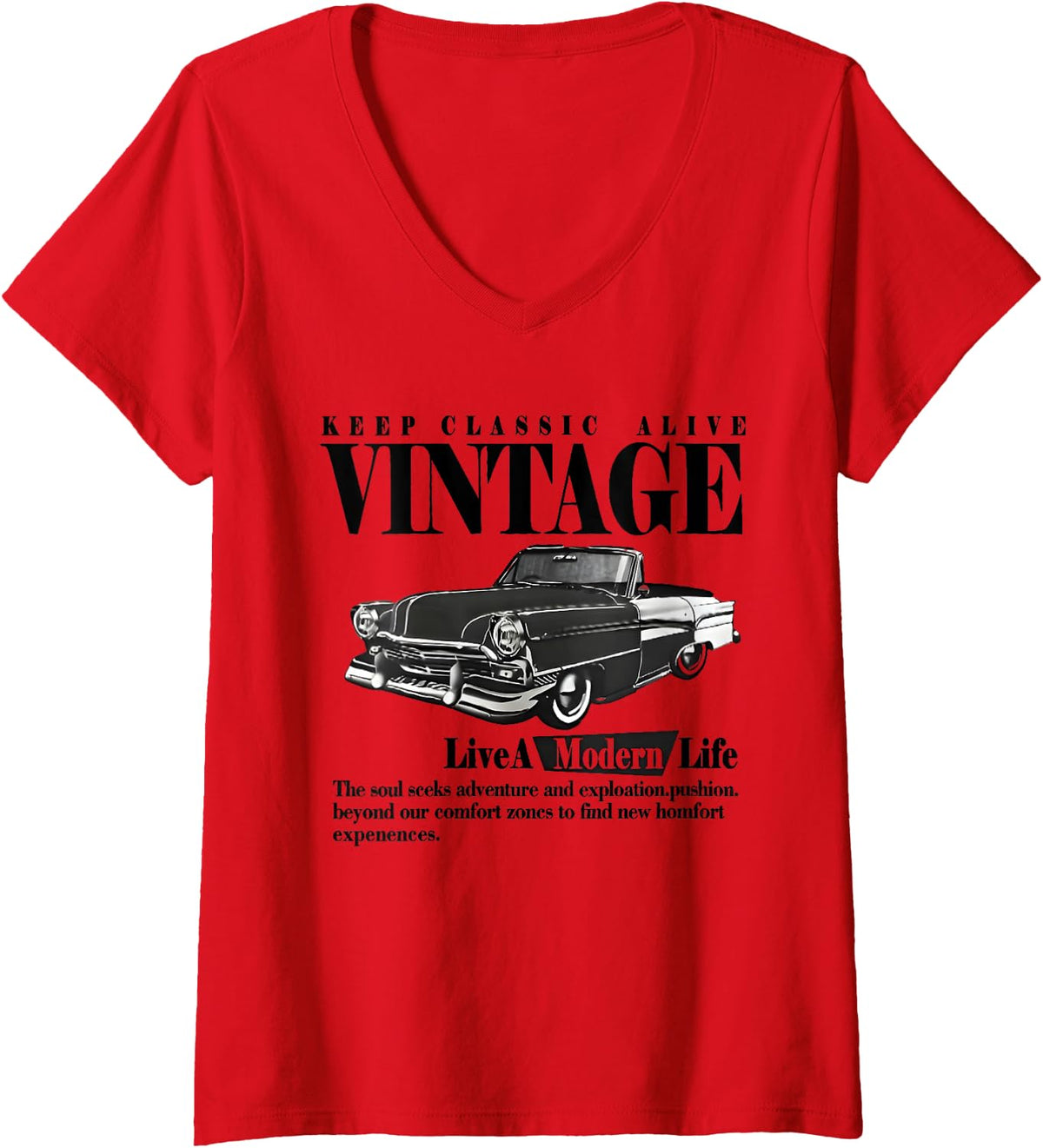 Women's Classic Car Gifts Vintage Car American Classic Car Birthday V-Neck T-Shirt - Red