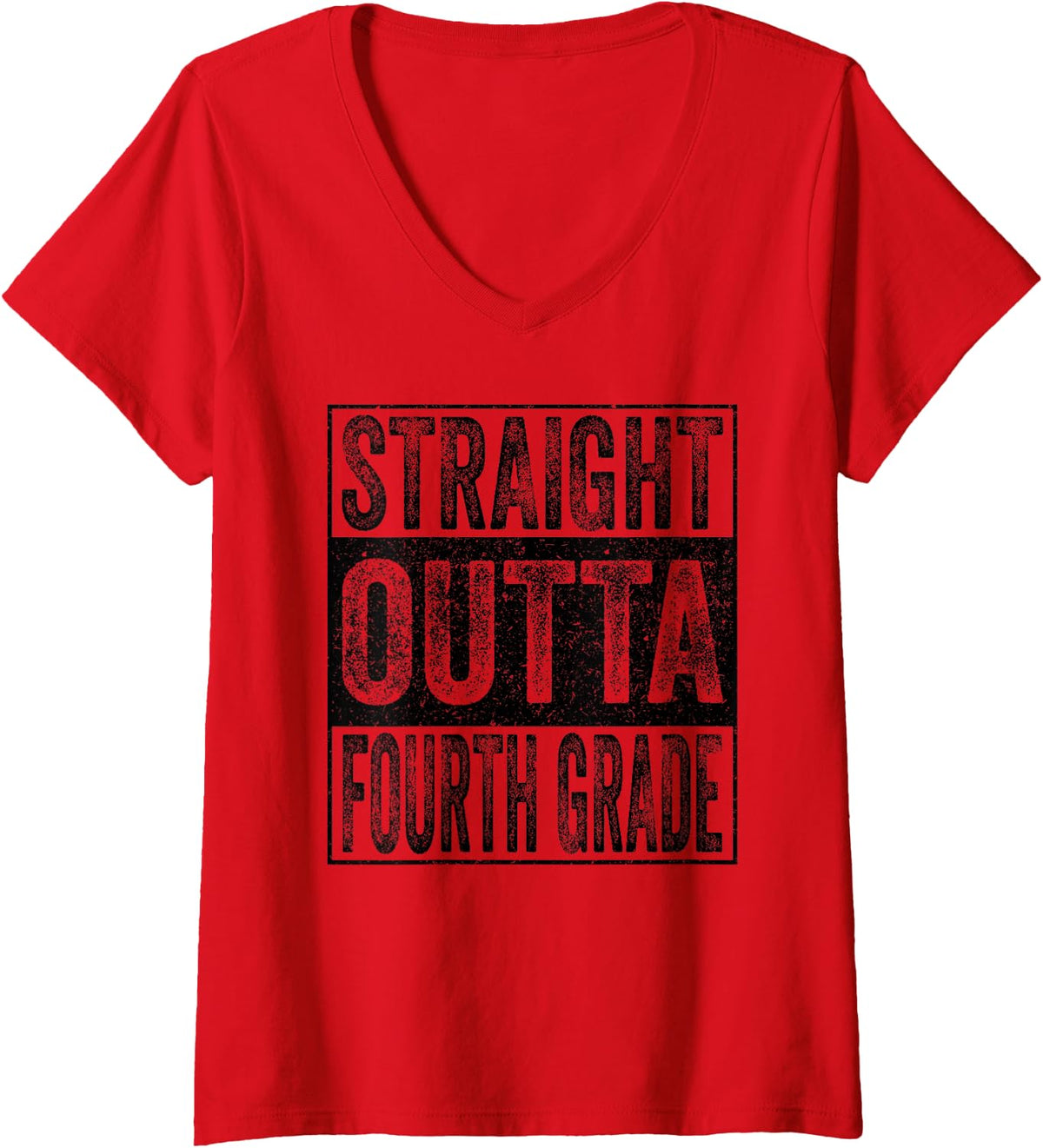 Women's Straight Outta Fourth Grade Class of 2026 Graduate 4th Grade V-Neck T-Shirt - Red