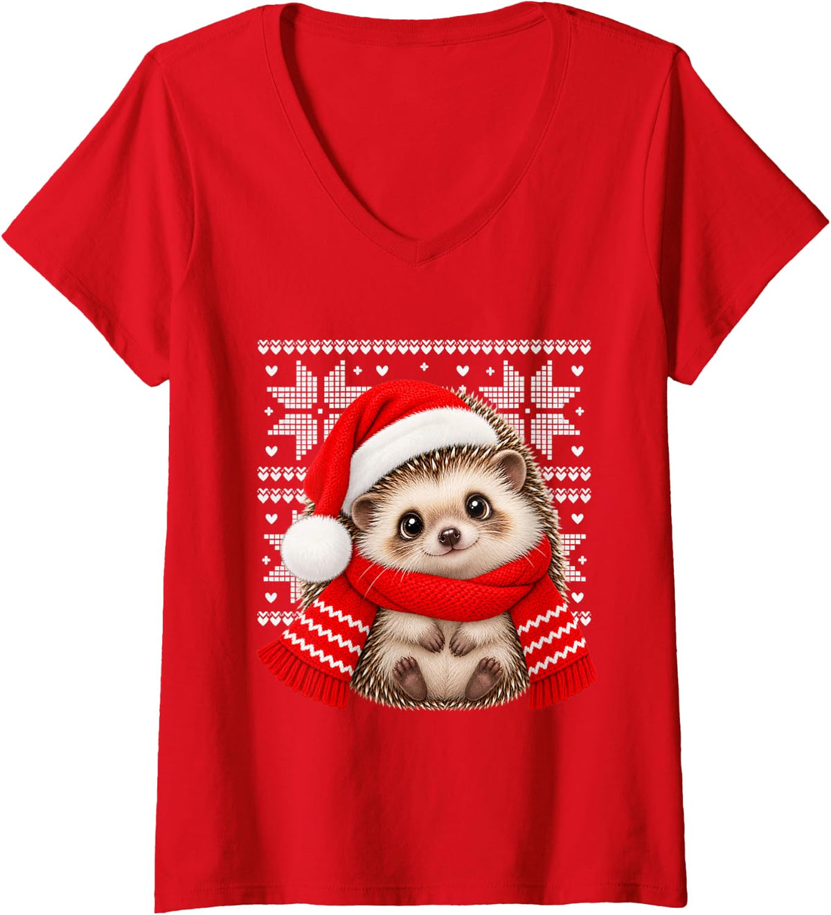 Women's Ugly Christmas Great Dane Scarf Holiday Cute Kids V-Neck T-Shirt - Red