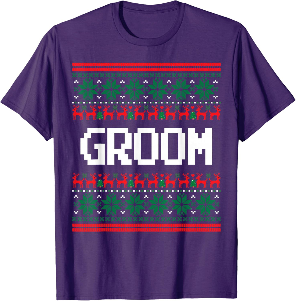 Groom Bride Ugly Christmas Sweater Wedding Engagement T-Shirt - Purple