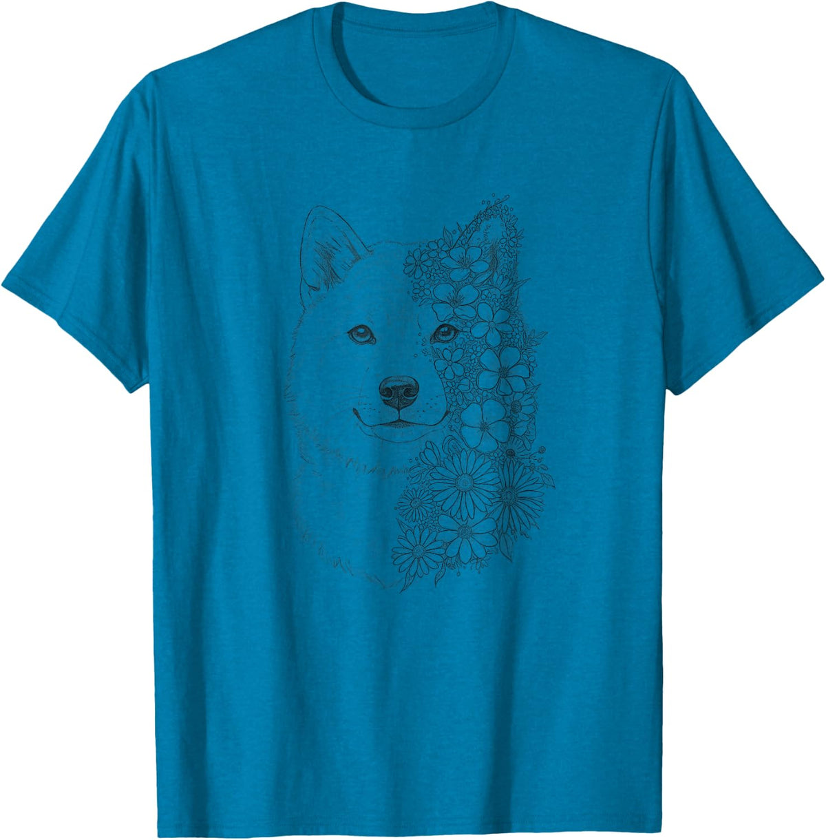 Floral Shiba Inu Dog Flower Design For Girls And Women T-Shirt - Sapphire Blue