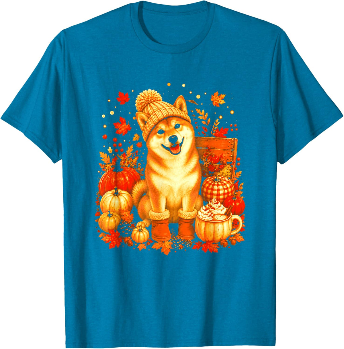 Shiba Inu Pumpkin Autumn Fall T-Shirt - Sapphire Blue