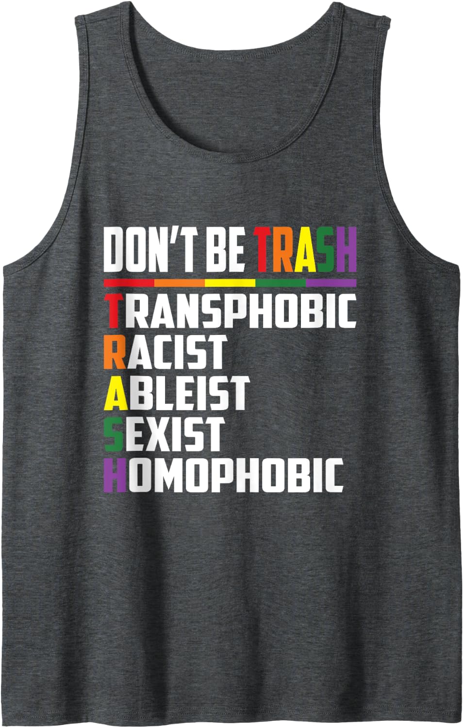 Don’t Be Trash Transphobic Racist Ableist Sexist Homophobic Tank Top - Dark Heather Grey