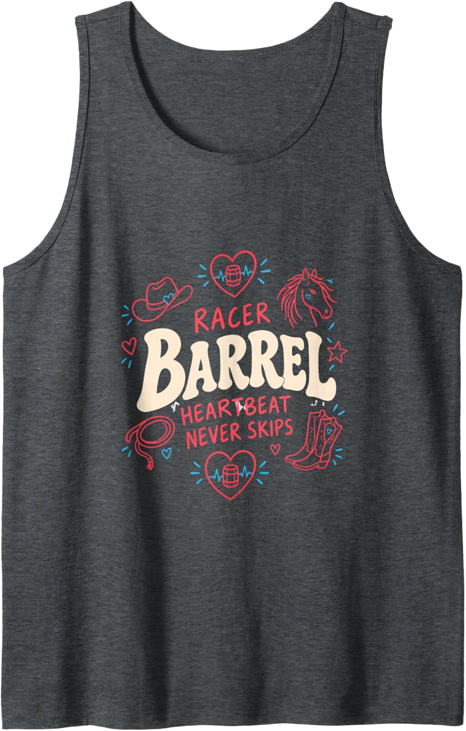 Barrel Racer Heartbeat Never Skips Rodeo Lover Sleeveless Tank Top - Dark Heather Grey
