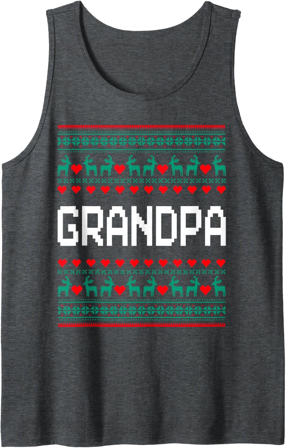 Grandpa Grandma Family Group Ugly Christmas Sweater Matching Sleeveless Tank Top - Dark Heather Grey