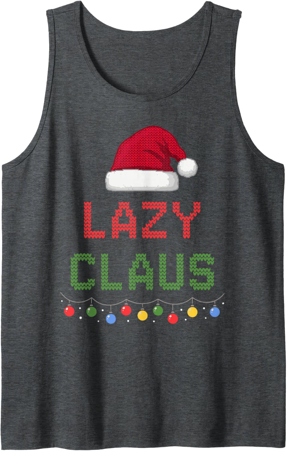 Funny Lazy Claus Ugly Christmas Knit Matching Group Family Sleeveless Tank Top - Dark Heather Grey