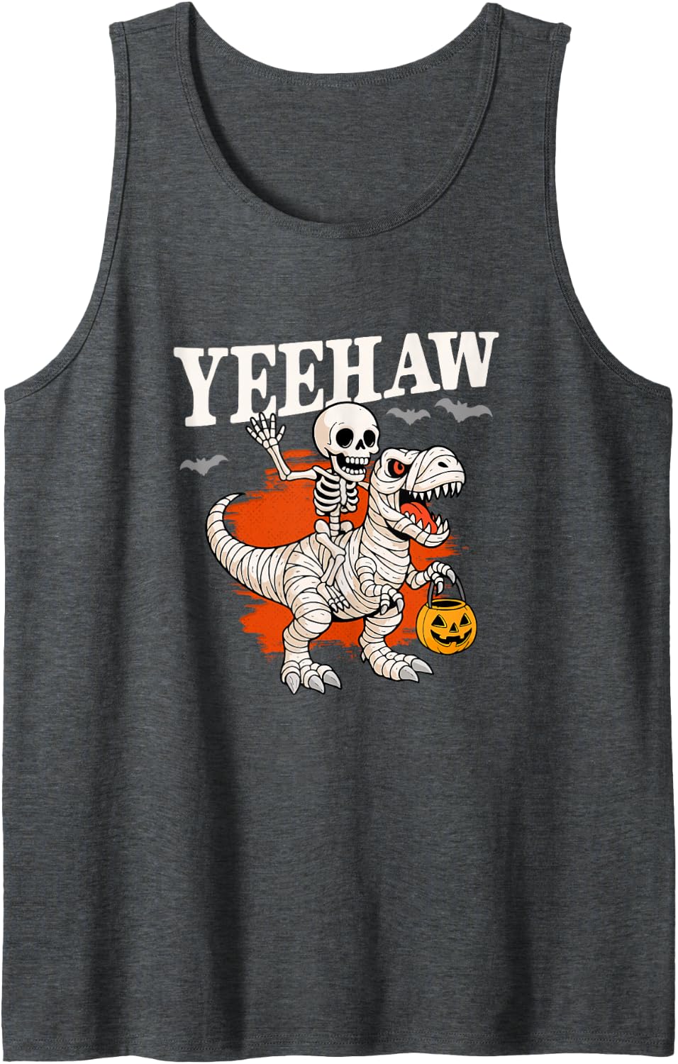 Yeehaw Halloween Skeleton Cowboy Dinosaur Costume Sleeveless Tank Top - Dark Heather Grey