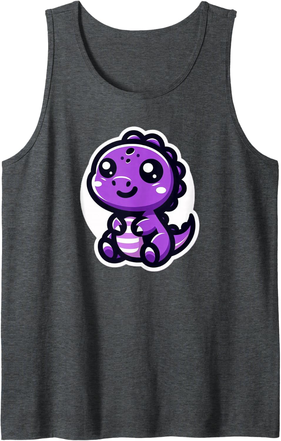 Women Cute Purple Dinosaur Graphic Logo Funny Dino Teen Kids Sleeveless Tank Top - Dark Heather Grey